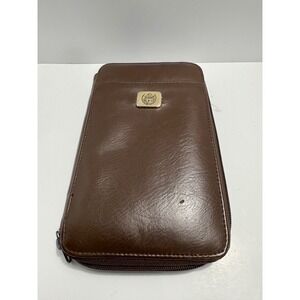 Brown Leatherette Checkbook‎ Clutch Wallet Organizer Zip Around Travel Purse